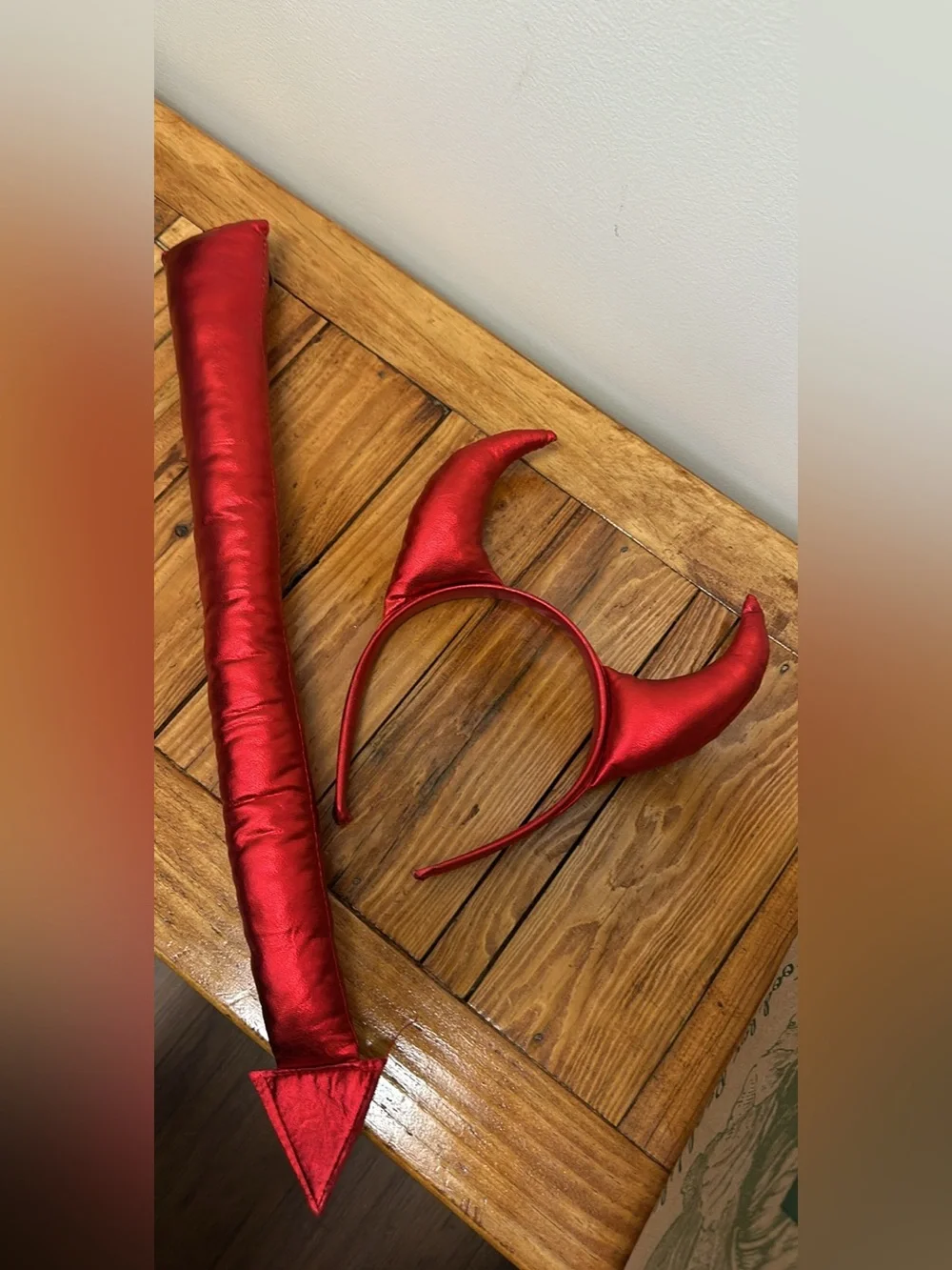 Metallic Red Devil Horns Headband & Clip-On Tail Costume Accessory Set